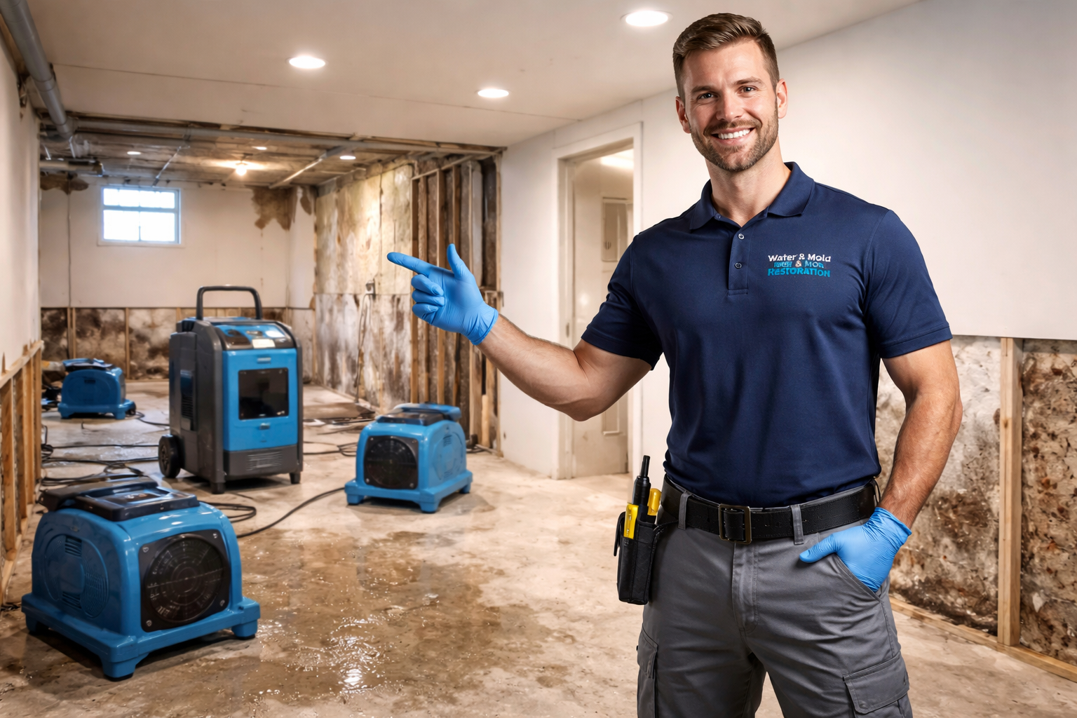 Basement water damage cleanup and mold removal team